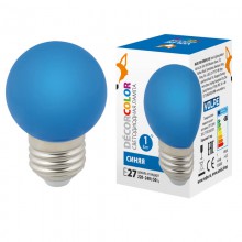 Лампа светодиодная (UL-00005647) Volpe E27 1W синяя LED-G45-1W/BLUE/E27/FR/С