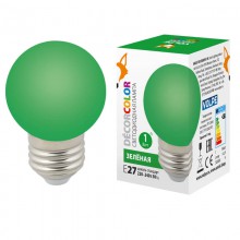 Лампа светодиодная (UL-00005648) Volpe E27 1W зеленая LED-G45-1W/GREEN/E27/FR/С